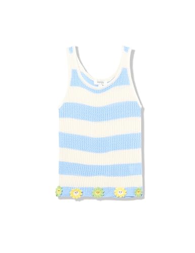 Speechless Girls' Sleeveless Stripe Sweater Knit Top, Ivory/Blue, Small