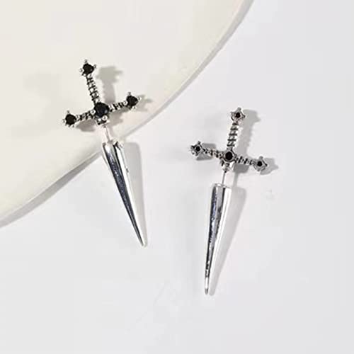 Sword Earrings for Women Gothic Earrings Cool Sword Screw Earrings Black Cubic Zirconia Dagger Earrings Punk Halloween Jewelry Gifts(71205)