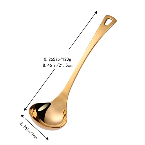 Mafier 8.46 Inch Mini Gravy Ladle, 18/10 Stainless Steel Small Ladle for Sauce Heavy Duty Soup Ladle for Stirring, Portioning and Serving Dishwasher Safe Metal Kitchen Ladle for Cooking(Gold)