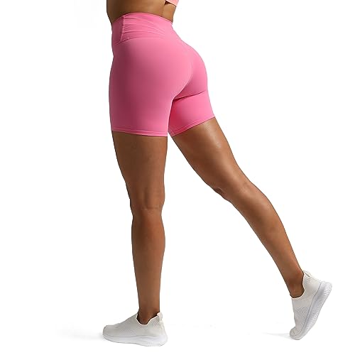 Aoxjox Trinity Workout Biker Shorts for Women Cross-Waist Crossover High Waisted Exercise Athletic Gym Running Yoga Shorts 6" (Taupe, X-Small)