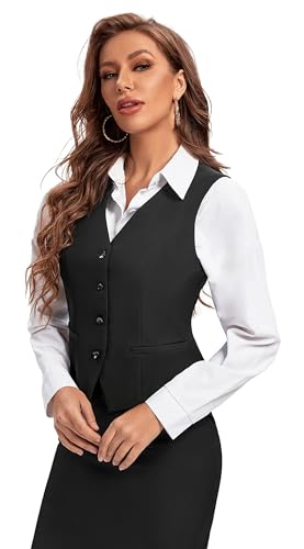 Foucome Suit Vest for Women Formal Regular Fitted Business Dress Vest V-Neck Button Down Waistcoat Beige, S