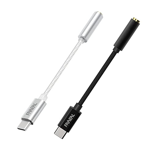 FAAEAL Type-C to 3.5mm DAC Cable Decoding Headphone Converter Gold-Plated Female Seat Earphone Amplifier Braided/Silver-Plated Wire Audio Adapter for Win10 Android Tablet PC Earphones (Black)