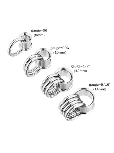 PiercingJ 1 Pair Ear Guages with Rings Ear Weight Plugs Tunnels Hypoallergenic Ear Expander Stretchers 316 Stainless Steel Hoop Earrings Piercing Body Jewelry 00g 10mm