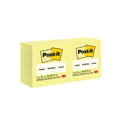 Post-it Notes 3 in x 3 in,2 Pads, America's’s #1 Favorite Sticky Notes, Canary Yellow, Clean Removal, Recyclable (654)