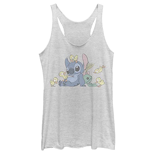 Disney womens Lilo & Stitch Ducky Kind Tri-blend Racerback Layering Tank T Shirt, White Heather, X-Small US