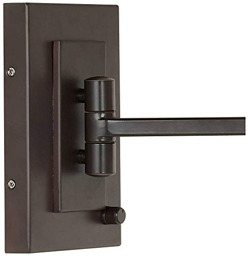 Franklin Iron Works Easley Modern Swing Arm Adjustable Wall Lamp with Cord Matte Bronze Brown Plug-in Light Fixture Dimmable Fabric Drum Shade for Bedroom Bedside Living Room Reading Kitchen