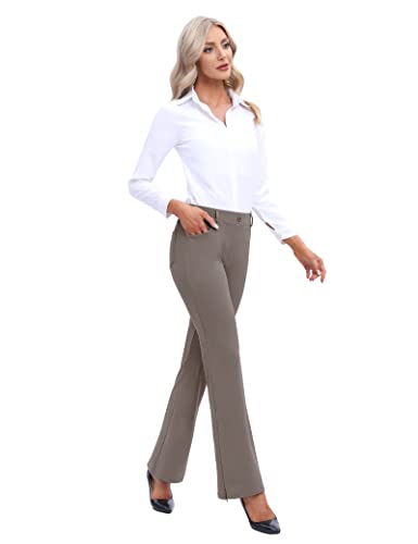 Ewedoos Dress Pants Women Bootcut Dress Pants with Pockets High Waist Flare Yoga Work Pants Business Casual Coffee