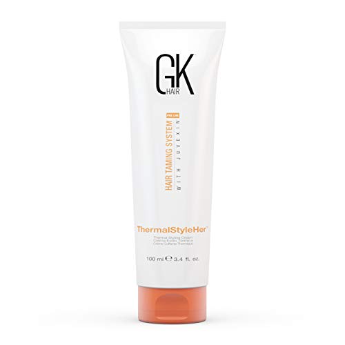 GK HAIR Global Keratin ThermalStyleHer Hair Cream (3.4 Fl Oz/100ml) - Thermal Styling Blow Dry Heat Protectant Cream - Anti Frizz Damage Protection Styling Cream for All Hair Types