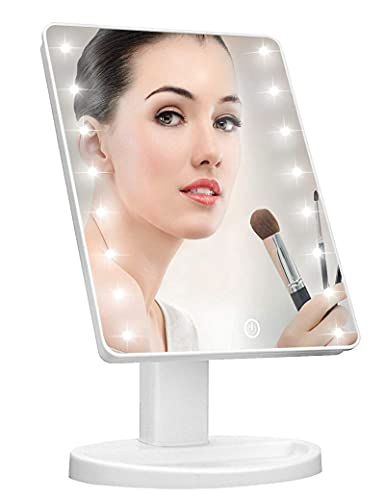 KOOKIN Lighted Vanity Makeup Mirror with 16 Led Lights 180 Degree Rotation Touch Screen Adjusted Brightness Battery USB Dual Supply Bathroom Beauty Mirror (White)