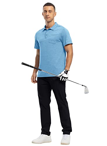 Gopune Men's Polo Shirts Short Sleeve Dry Fit Casual Sports Golf Collared Shirts with Pocket Deep Blue,M