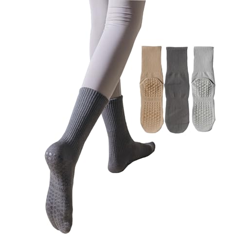 JUCHYDii Yoga Socks with Grips for Women, Non Slip Long Grip Socks for Pilates, Barre, Workouts&Hospital(3 pairs)