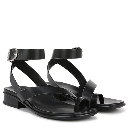 Naturalizer Womens Birch Strappy Flat Sandal Black Leather 10 M