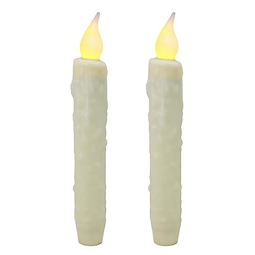 CVHOMEDECO. Real Wax Hand Dipped Battery Operated LED Timer Taper Candles Country Primitive Flameless Lights Décor, 6-3/4 Inch, Brown, 3 PCS in a Package