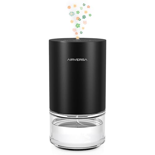Airversa Waterless Diffuser Essential Oil 100ml Capacity Battery Operated Aromatherapy Nebulizer Premium Metal Scent Air Machine for Home 3 Mist Settings Timers Color Light Black
