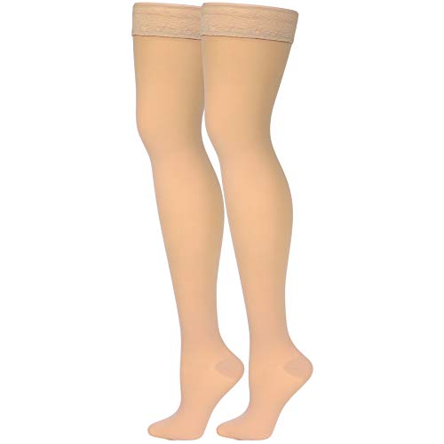 Truform Sheer Compression Stockings, 20-30 mmHg, Women's Thigh High Length, 30 Denier, Beige, Small