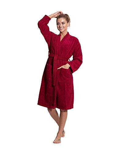 Turkuoise Women's 100% Cotton Turkish Terry Cloth Kimono Bathrobes, White, Medium