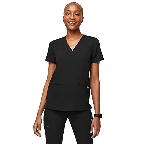 FIGS Casma Three-Pocket Scrub Top for Women – Black, XXS