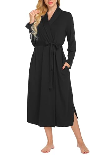 Ekouaer Robes for Women Long Sleeve Knit Kimono Bathrobe Soft Lightweight Loungewear Ladies Cotton Sleepwear