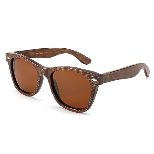 FEISEDY Woodes Sunglasses Polarized for Women Men, Bamboo Wood Handmade Frame, Classic Square UV400 Protection B0006,Bamboo - Tea