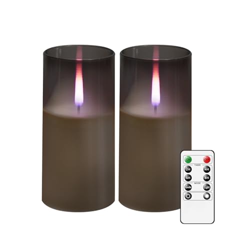 kakoya Flameless Candles Upgraded Realistic Flickering Flame LED Candles,Battery Operated Candles with Remote Timers,Acrylic Electric Candles Set of 3(D 3" xH 6" 6")（Ivory）