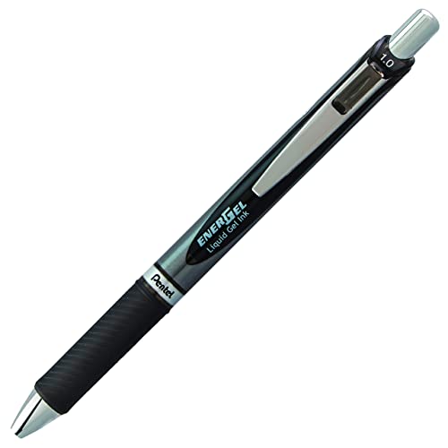 EnerGel™ RTX Retractable Liquid Gel Pens, Bold Point, 1.0 mm, Black/Silver Barrel, Black Ink, Pack Of 12