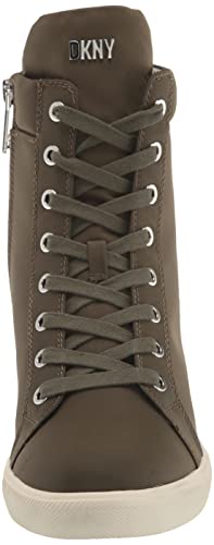 DKNY Women's Essential High Top Lace Up Slip On Wedge Sneaker, Army Green, 5