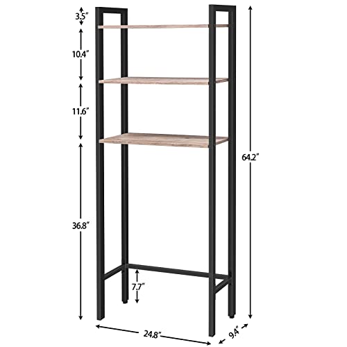 HOOBRO Over The Toilet Storage, 3-Tier Industrial Bathroom Organizer, Bathroom Space Saver with Multi-Functional Shelves, Toilet Storage Rack, Easy to Assembly, Greige and Black BG41TS01