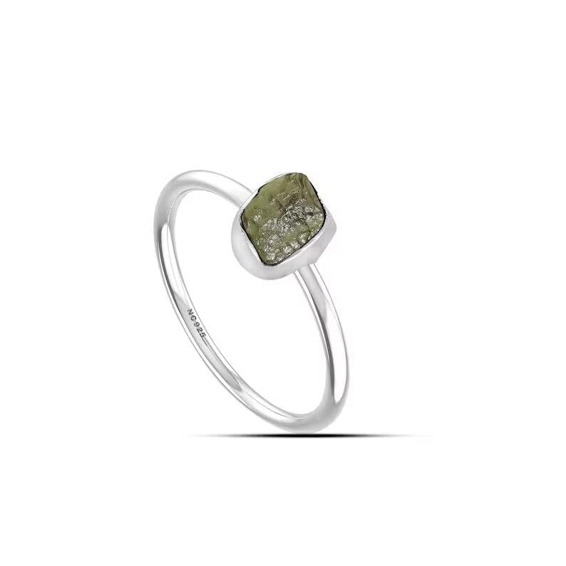 Natural Moldavite Rough Ring 925 Sterling Silver Handmade Jewelry With Certified Gemstone From Czech Republic By HARSHITA JEWELLERY (6)