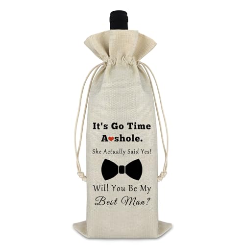 Gfhzdmf Best Man Gift Appreciation Gift for Groomsman from Groom Proposal Wine Bag Wedding Engagement Gift Groomsman Gift Wedding Day Gift for Best Man Brother Boys Reusable Wine Burlap Bag