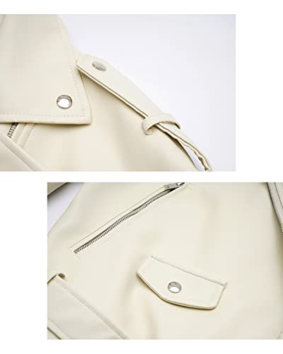 LY VAREY LIN Women Faux Leather Jacket Long Sleeve Oversized Casual Biker Coat with Belt