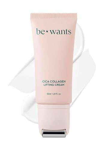 BE+WANTS Bewants Neck Lifting & Firming Cream with Centella Asiatica | Vegan Hyaluronic Acid | Neck Firming Cream Tightening Lifting Sagging Skin with Gua Sha Roller | Korean Skincare | 1.7 fl oz