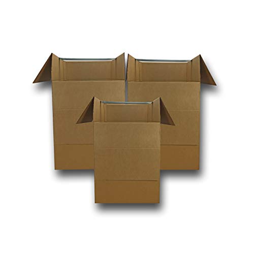 Amazon Basics Wardrobe Clothing Moving Boxes with Bar, 3 Pack, Brown, 20" x 20" x 34"