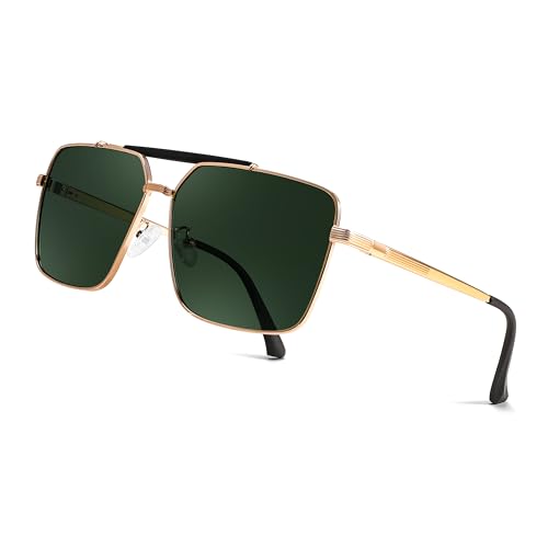 FEISEDY Trendy Polarized Aviator Sunglasses Womens Mens Retro Square Double Bridge Metal 90s Shades B0098