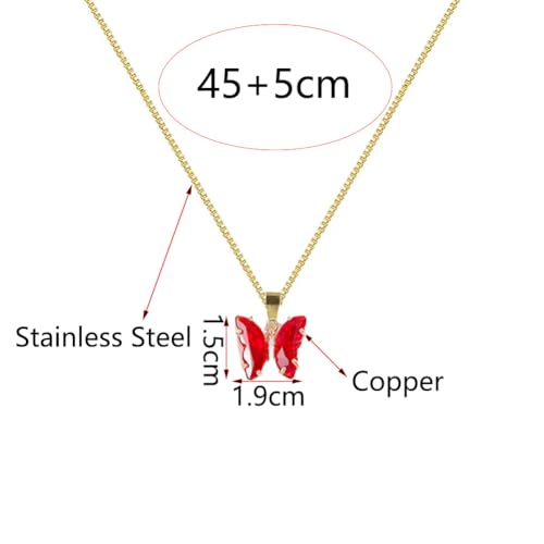 January Birthstone Necklace for Women Men Red Crystal Stone Pendant Necklace Cute Little Butterfly Necklace Birthday Jewelry Gift