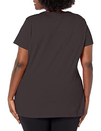 Just My Size Women's Short Sleeve Shirred V-Neck Tee, Black, 1X