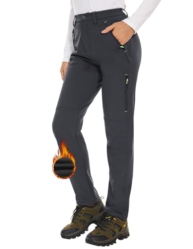 PULI Winter Pants for Women Fleece Lined Hiking Cold Weather Snow Waterproof Ski Snowboard Black 30