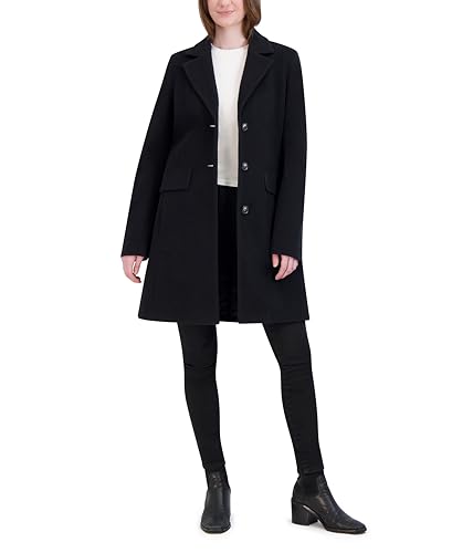 Laundry By Shelli Segal Women's Faux Wool Coat with Notch Collar, Black
