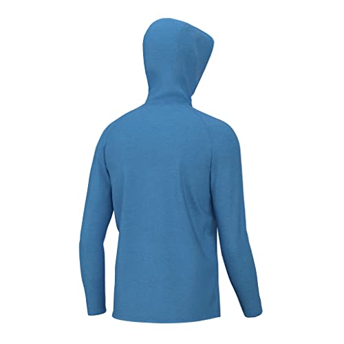 HUK Standard Waypoint Hoodie, Performance Long-Sleeve Shirt for Men, Azure Blue, Small