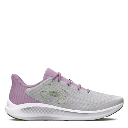 Under Armour Girls' Grade School Pursuit 3 Big Logo, (100) Halo Gray/Fresh Orchid/Lumos Lime, 3.5, US