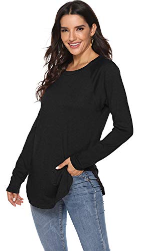 Newchoice Tunic Tops for Leggings for Tall Women Basic Tees Long Sleeve Tshirts (M,White)