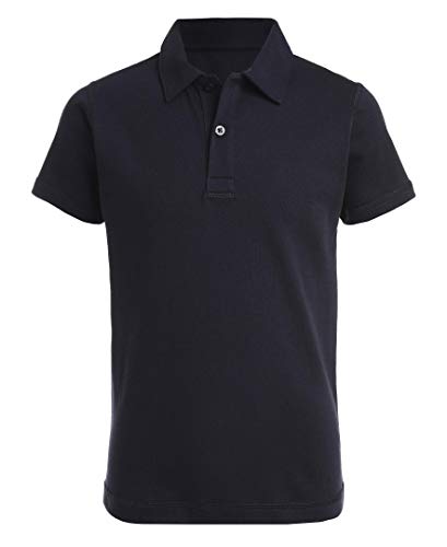 IZOD Boys' School Uniform Sensory-Friendly Short Sleeve Polo Shirt, Button Closure, Tagless Inner Neckline, Navy, 4-5