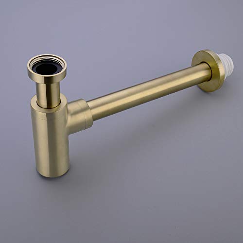 TRUSTMI Bottle Trap, Brass Decorative 1 1/4 Bathroom Sink P Trap, Large Body Round Lavatory Waste Drain Kit, Brushed Gold