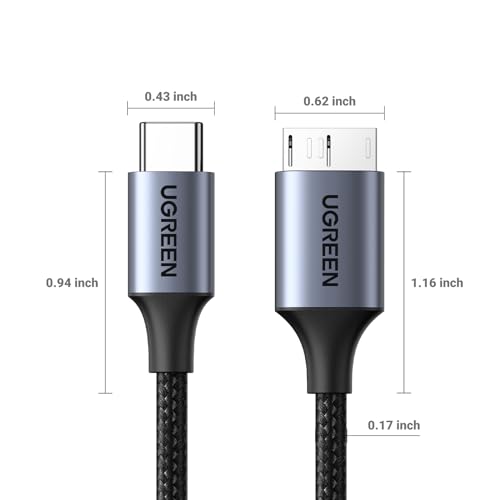 UGREEN 10 Gbps Micro B to USB C Hard Drive Cables, 1.5FT USB C to Micro B, External Hard Drive Cable Compatible with MacBook Pro/Air, iPad/Tablet, iPhone, Samsung Galaxy S24, WD Seagate etc