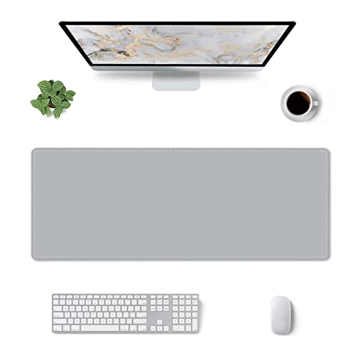 Gray Mouse Pad XL Large Extended Desk Pad for Desktop Keyboard Non Slip Rubber Base Full Desk Mat Mousepad with Stitched Edge for Office Home Work Gaming Accessory 31.5 x 11.8 inches