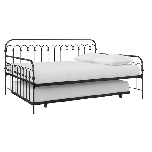 Novogratz Bright Pop Full Metal Daybed with Twin Trundle Bed, Black