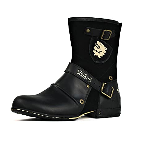 OSSTONE Moto Boots for Men Designer Fashion Zipper-up Leather Chukka Western Boots Casual Shoes OS-5008-1-H-Brown US 12