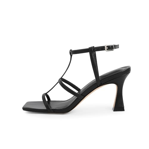 Modatope Gold Kitten Heels for Women Strappy T-Strap Sandals 2024 Square toe Ankle Strap Heeled Sandals 2024 Open Toe 3 inch Womens Heels Size 6.5