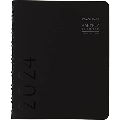 AT-A-GLANCE 2024 Monthly Planner, 7" x 8-3/4", Medium, Monthly Tabs, Faux Leather, Contemporary, Black (70120X0524)