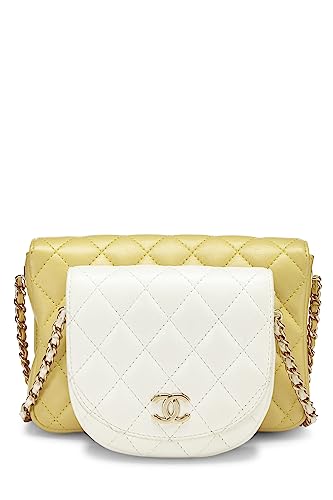 Chanel, Pre-Loved Yellow & White Quilted Lambskin Side Packs Bag, Multi