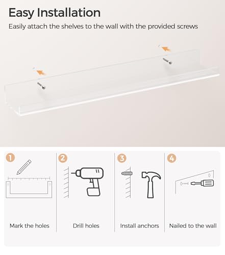 HBlife 24 Inches Invisible Wall Floating Bookshelf for Kids and Nursery, 16 Inch Stud Spacing Clear Acrylic Shelves for Figures, 1 Pack (5MM Thick)